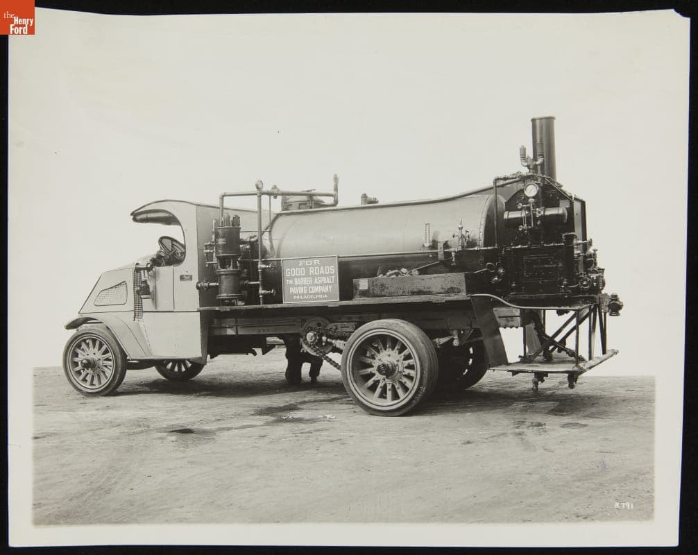 Mack Model AC Truck-Asphalter, "For Good Roads, The Barber Asphalt Paving Company," 1917