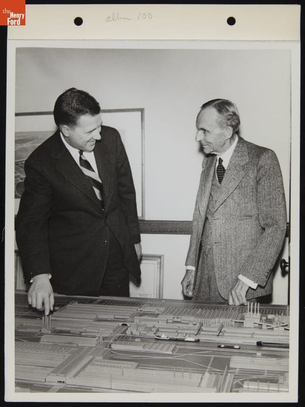 Henry Ford II with Henry Ford at the Ford Rouge Plant Administration Building, April 1944