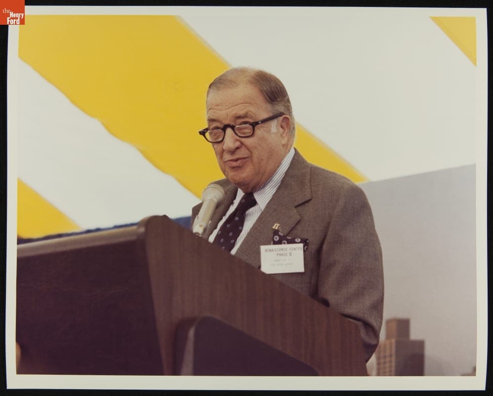 Henry Ford II Speaking at Detroit Renaissance Center, January 1979