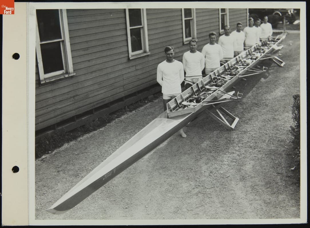 Wyandotte Boat Club "V-8" Rowing Team, with Racing Shell, July 1934