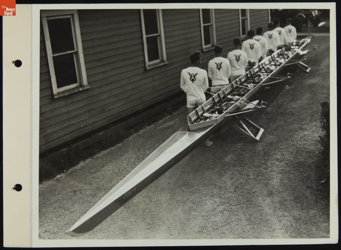 Wyandotte Boat Club "V-8" Rowing Team with Racing Shell, July 1934
