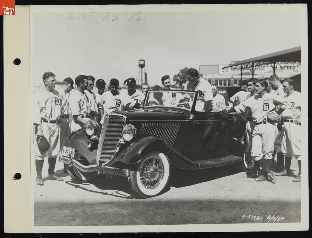 Detroit Tigers' Infielder Charlie Gehringer Receiving a Ford V-8 Car at Navin Field, August 1934
