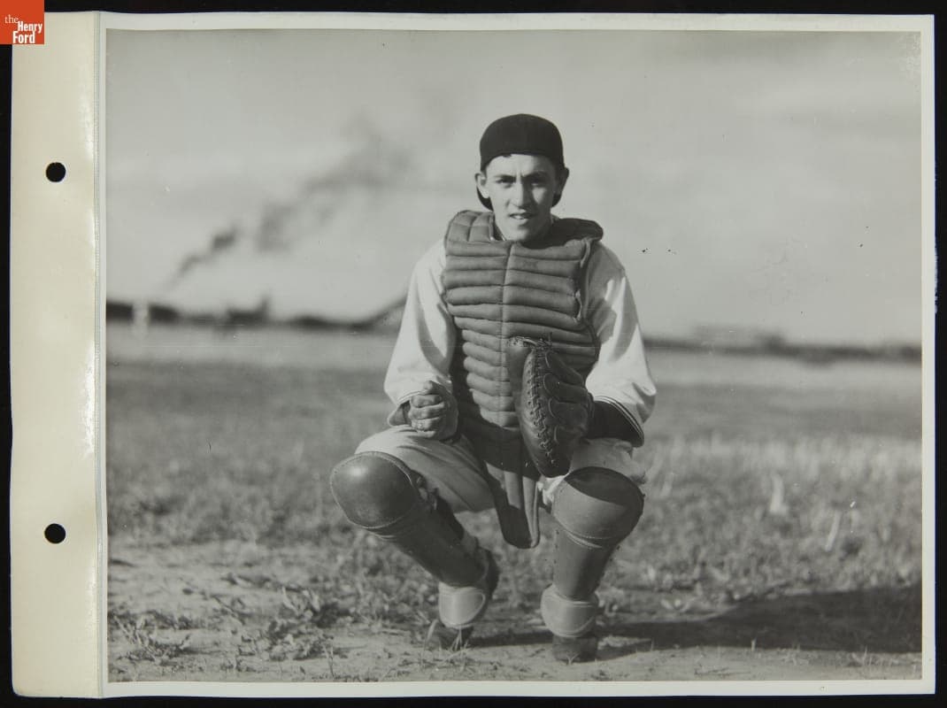 Catcher for Dearborn Ford Dealers Baseball Team, May 1935