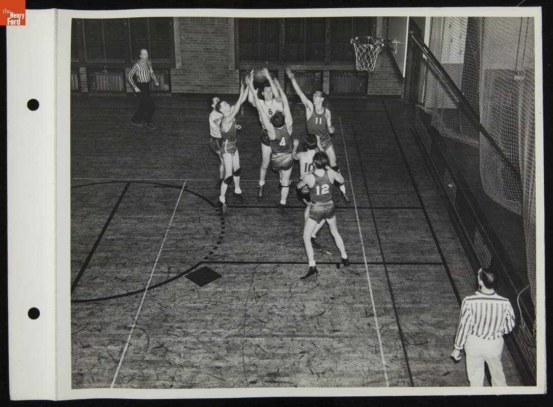 Ford Basketball Team Playing at Lowery School, Dearborn, Michigan, March 1944