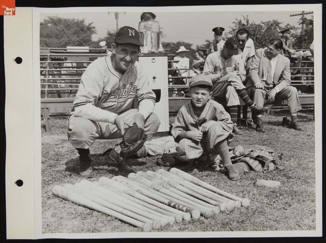 Mickey Cochrane with Bat Boy, Ford All-Stars vs. Great Lakes Navy Baseball Game, July 1944