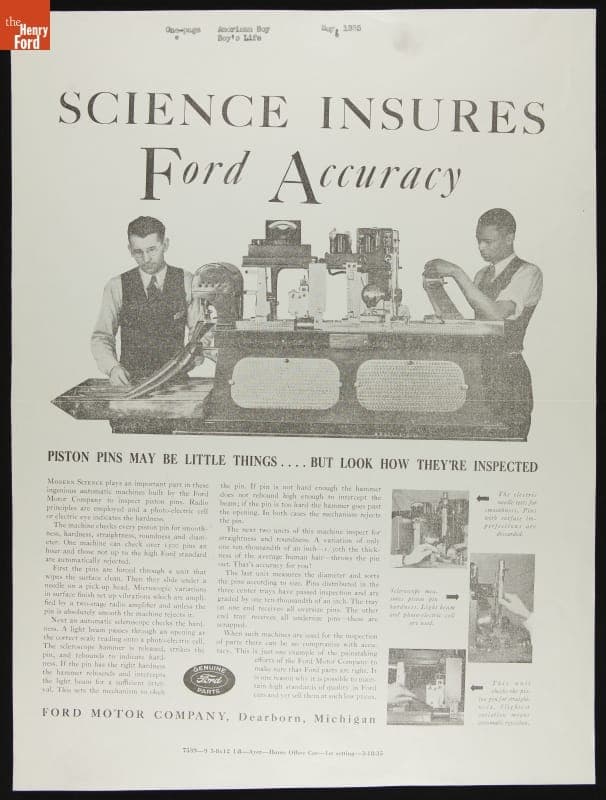 "Science Insures Ford Accuracy," Ford Parts Advertisement, 1935