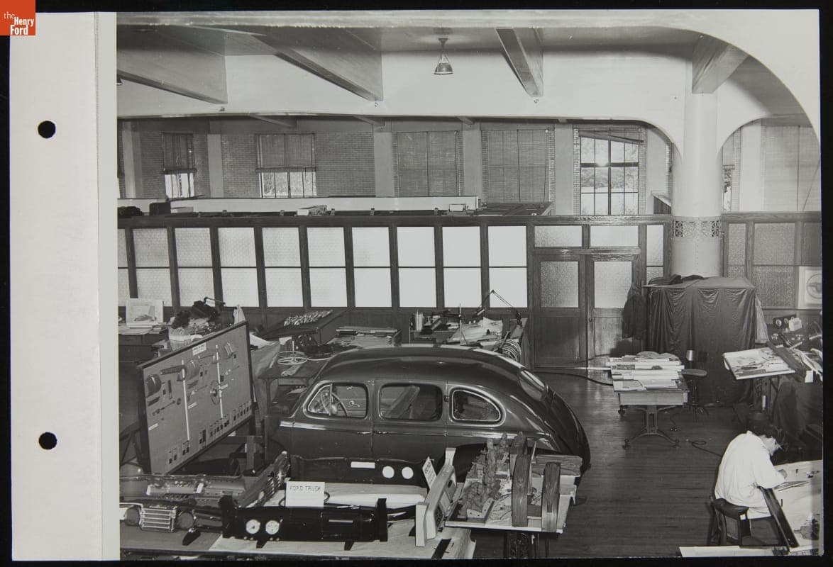 Ford Design Department, Woman Designer in Background, July 1945