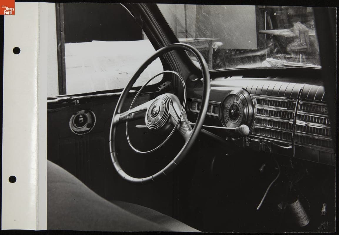 Interior of Lincoln Zephyr Car in Design Department, Woman Designer in Background, October 1944
