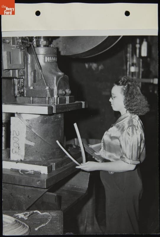 Woman Using Stamping Machine, Willow Run Bomber Plant, November 1943