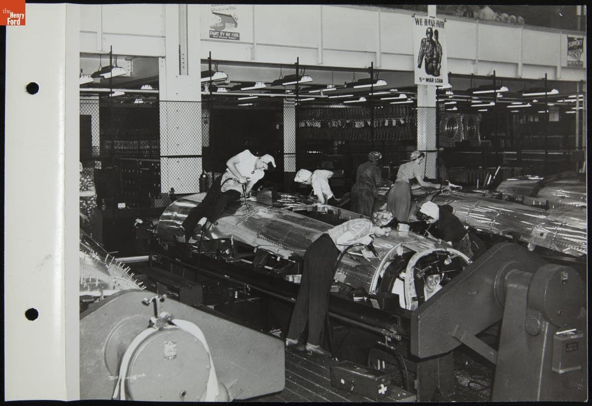 Women Riveting Bottom Panel of B-24 Bomber, Willow Run Plant, June 1944