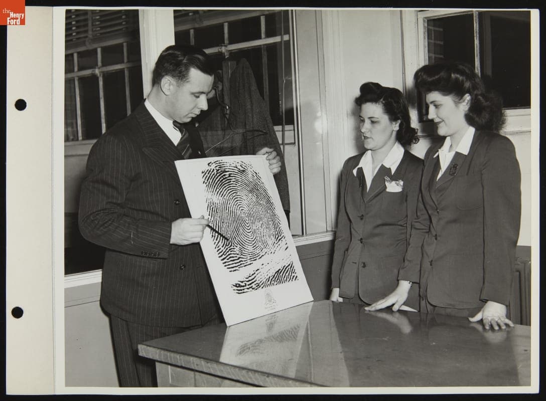 Women Employees Learning Fingerprinting Procedure, Ford Rouge Plant Employment Building, November 1942