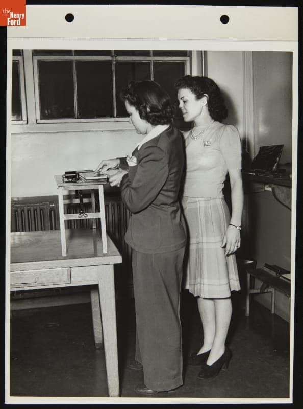 Woman Employee Taking Fingerprints, Rouge Plant Employment Building, November 1942