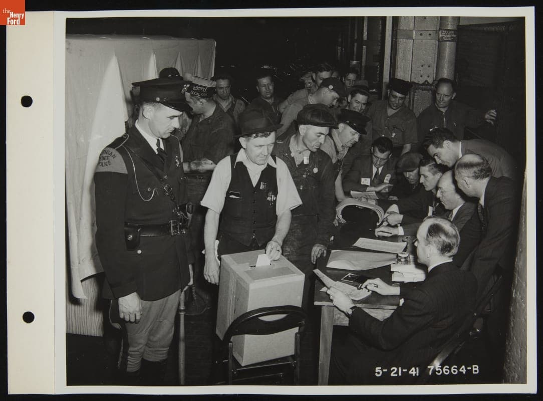Men Voting in NLRB Election, Ford Rouge Plant, May 1941