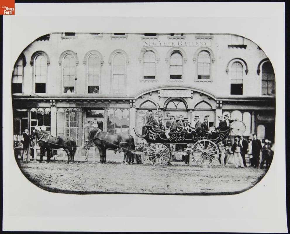 Ypsilanti Cornet Band in Their Bandwagon, Ypsilanti, Michigan, circa 1870