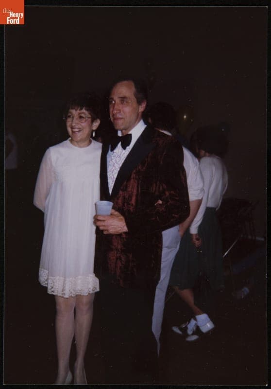 Rose Wiggle Wearing Her 1968 Wedding Dress at Her Birthday Party, 1990