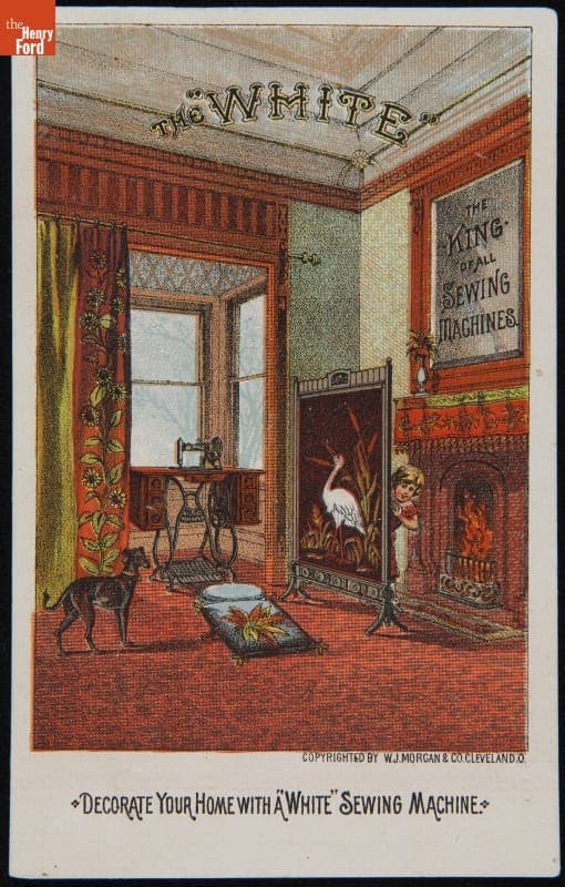 Trade Card for White Sewing Machine Company, "Decorate Your Home With White Sewing Machines," circa 1880