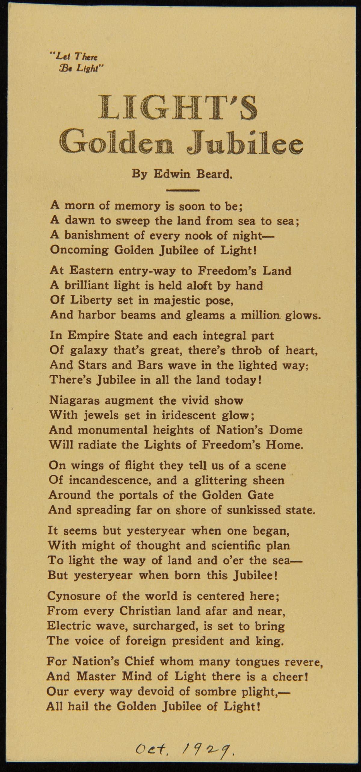 Light's Golden Jubilee, 1929