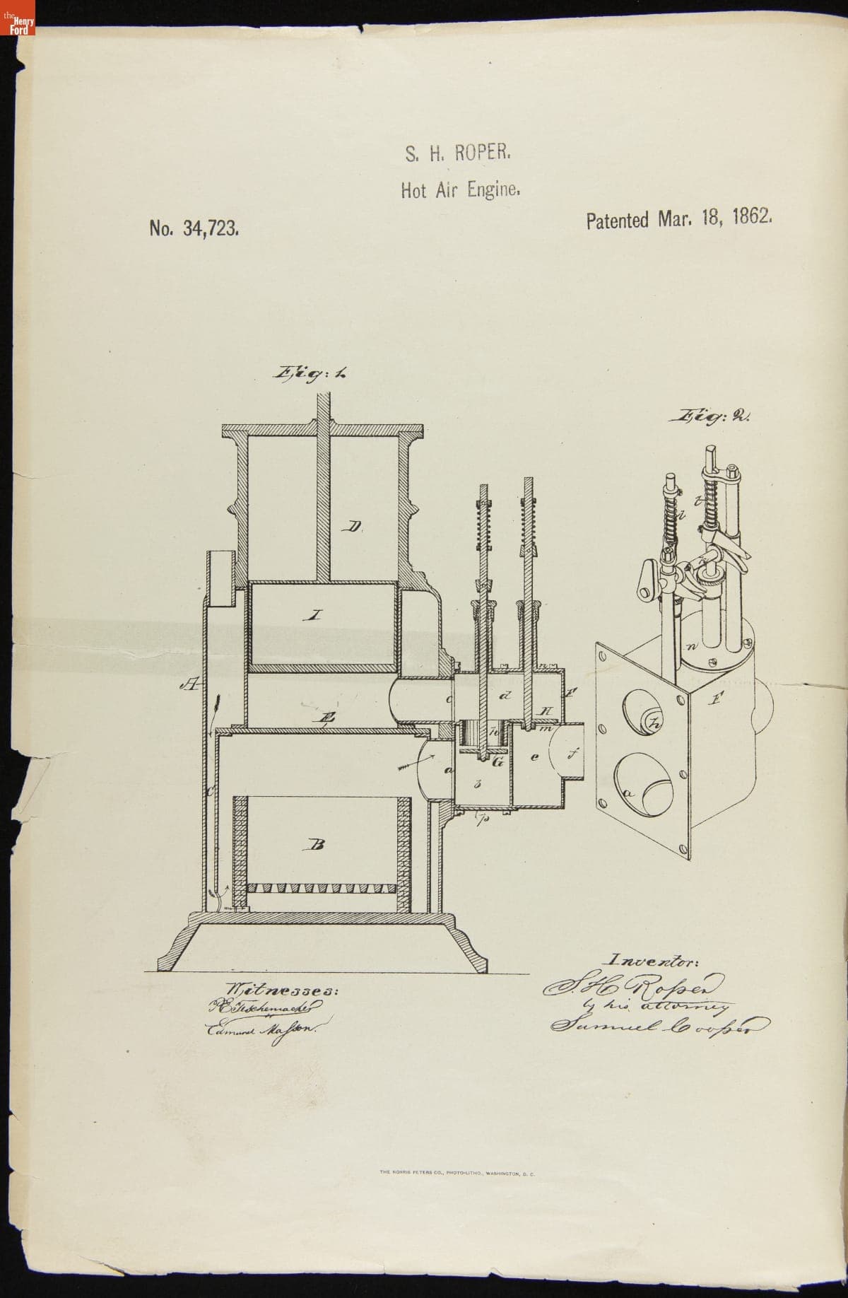 Improvement in Hot-Air Engines, S. H. Roper, Specification Forming Part of Letters Patent No. 34,723, March 18, 1862