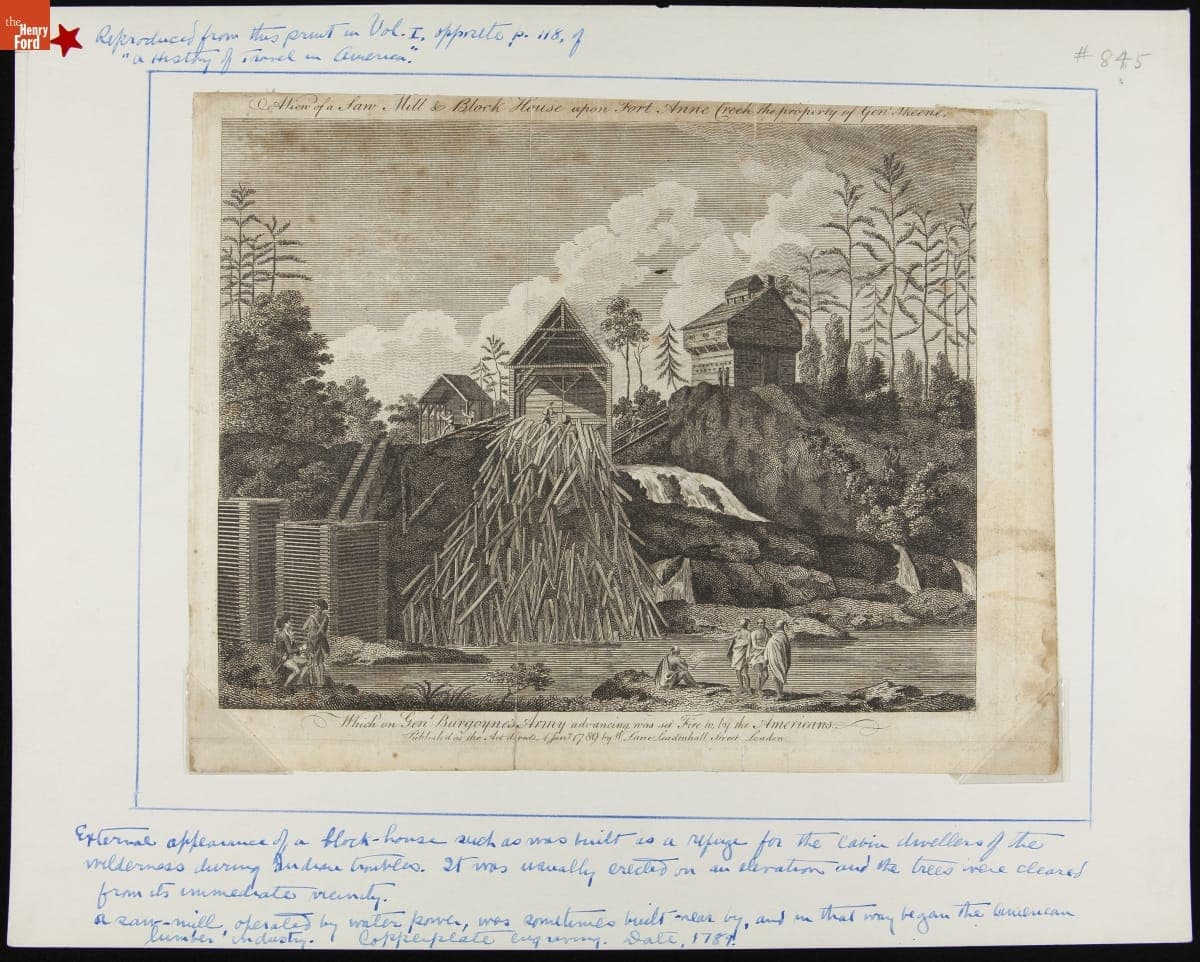 Saw Mill and Block House upon Fort Anne Creek, January 1, 1789