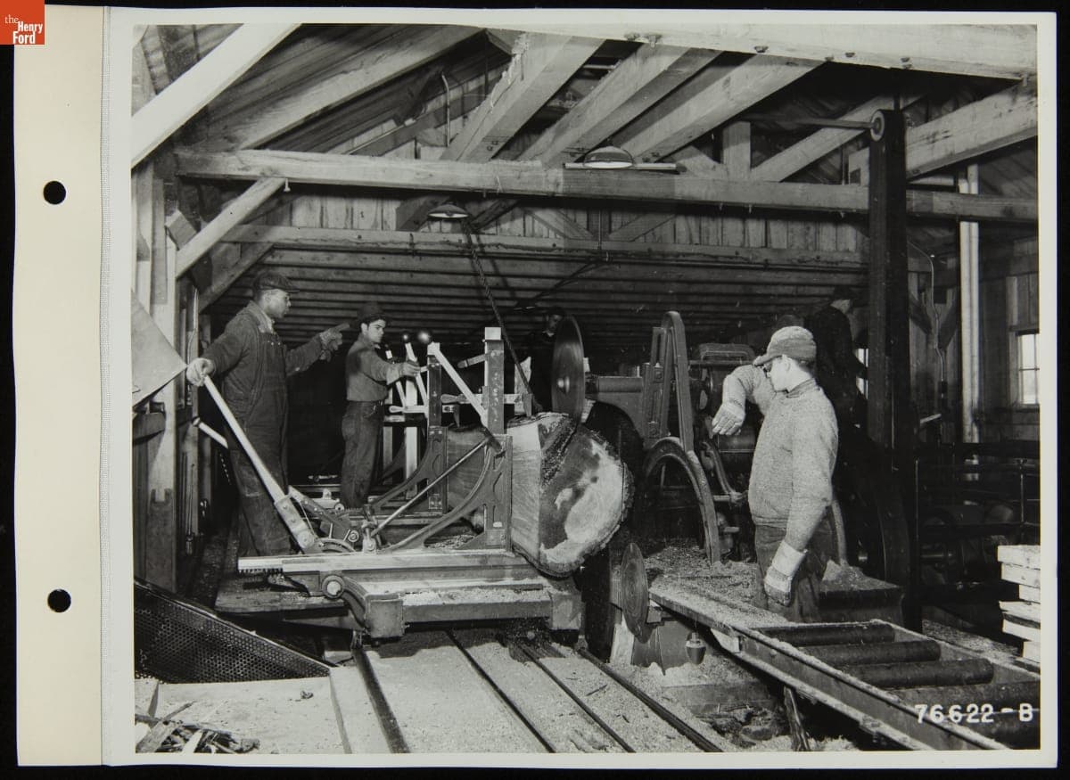 Men Working at a Sawmill during Construction of the Willow Run Bomber Plant, March 5, 1942