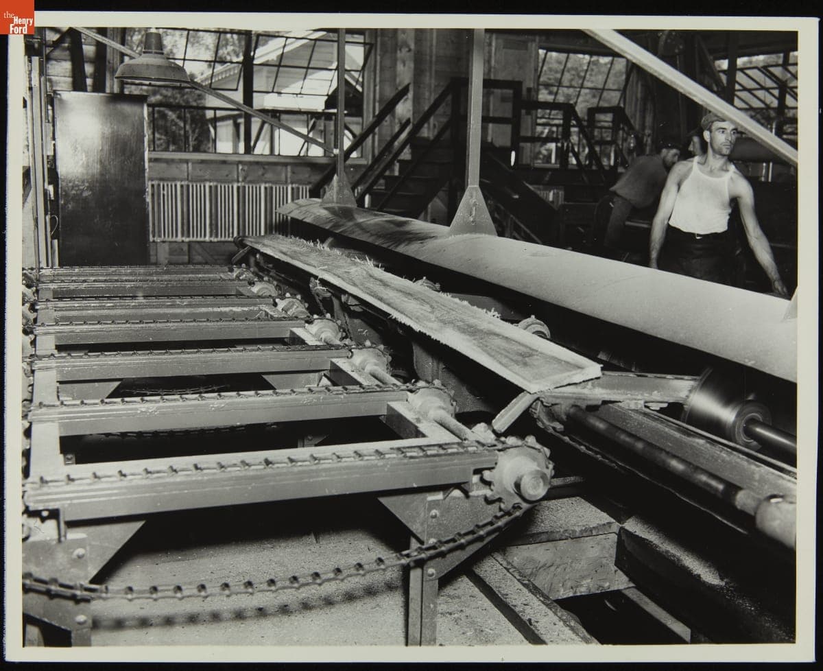Interior View of a Sawmill in Alberta, Michigan, 1937