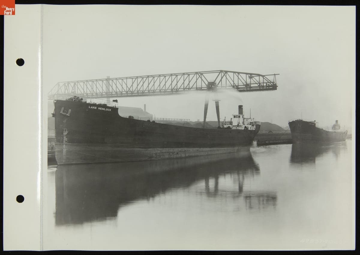 Ford Barge "Lake Hemlock" Docked with Ford Barge "Lake Allen," circa 1927