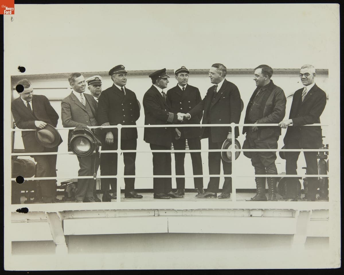 Southern Californian Merchantmen aboard Ford Freighter "Onondaga" in Los Angeles Harbor, March 15, 1925