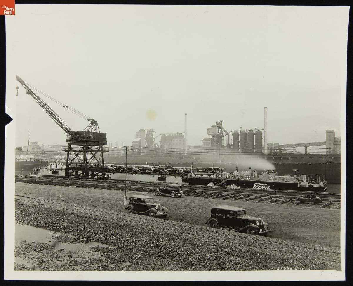 Ford Freighter "Chester" Loaded with Ford Model A Automobiles at the Ford Rouge Plant, April 17, 1933