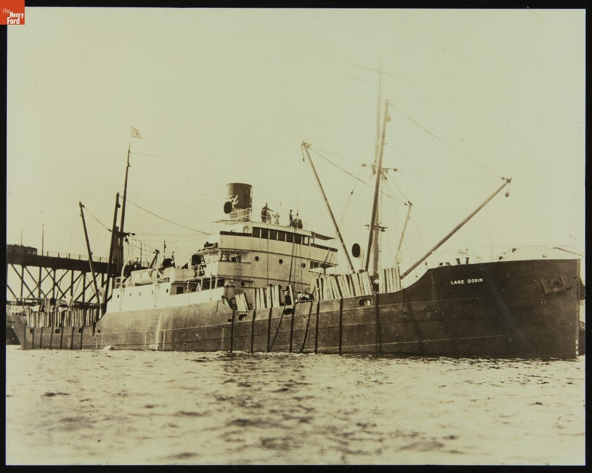 Ford Barge "Lake Gorin" Unloading Ties in Jacksonville, January 11, 1928