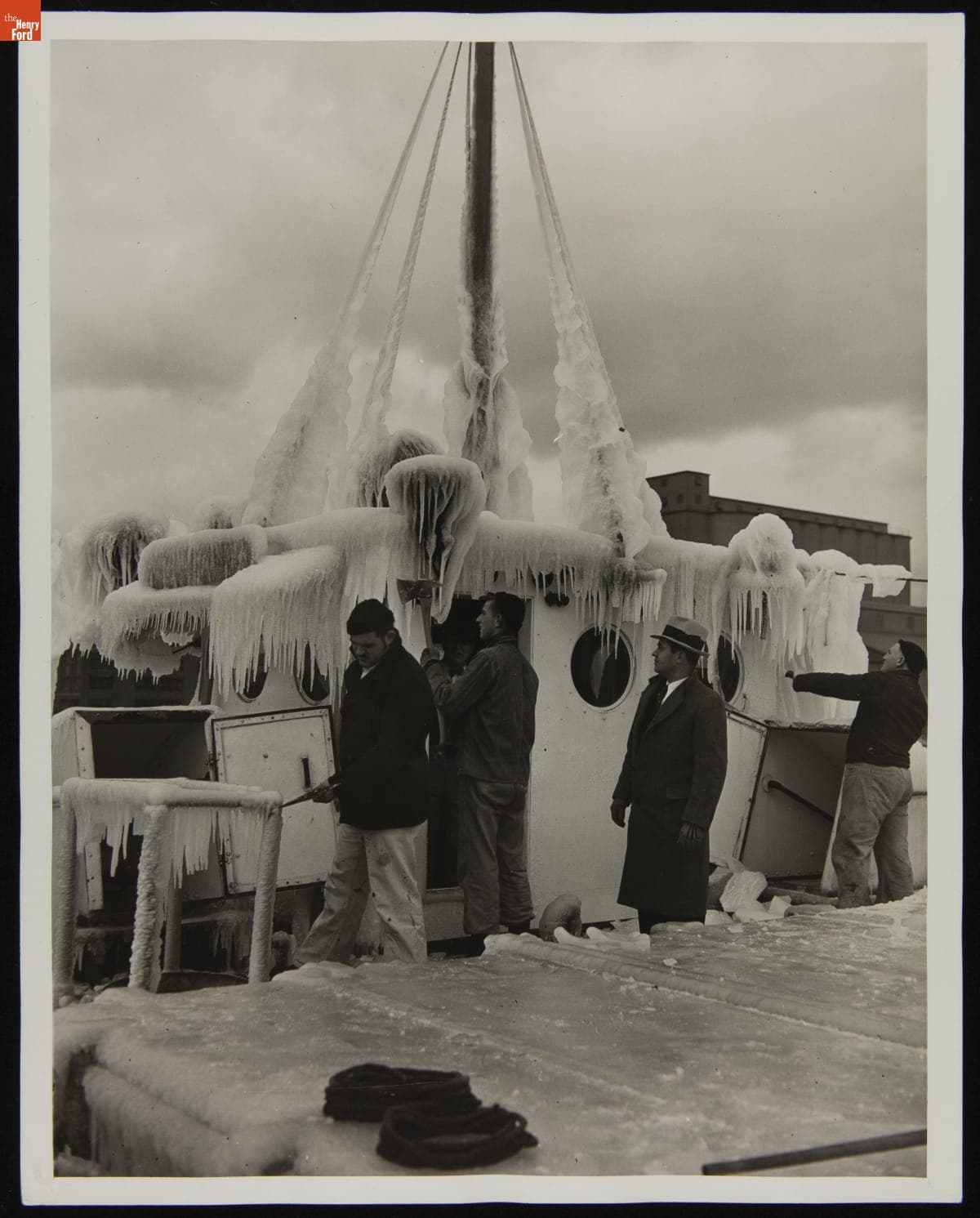 Crewman Preparing Ford Freighter "Edgewater" for Winter Docking at the Ford Rouge Plant, November 27, 1936