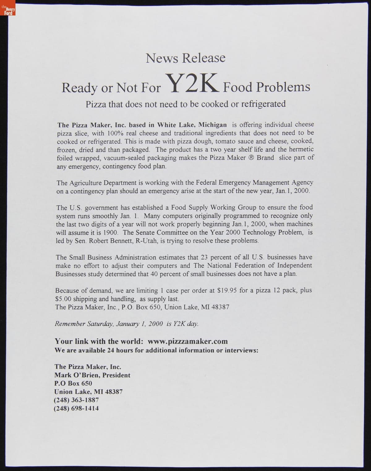 News Release, "Ready or Not for Y2K Food Problems," circa 1999