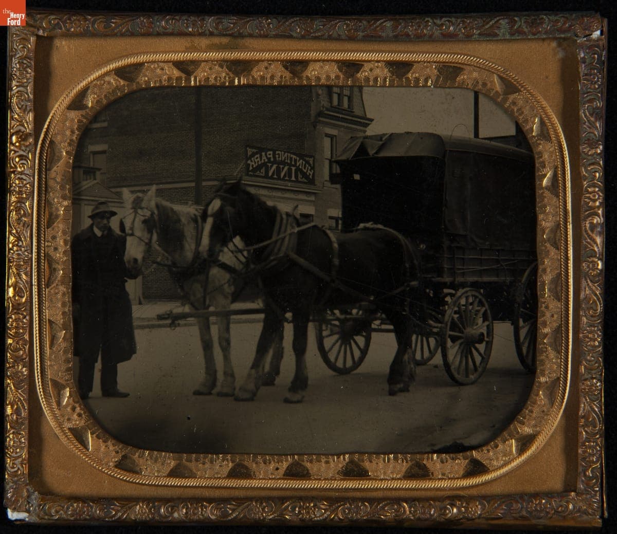 Man with a Delivery Wagon Pulled by Two Horses, circa 1910