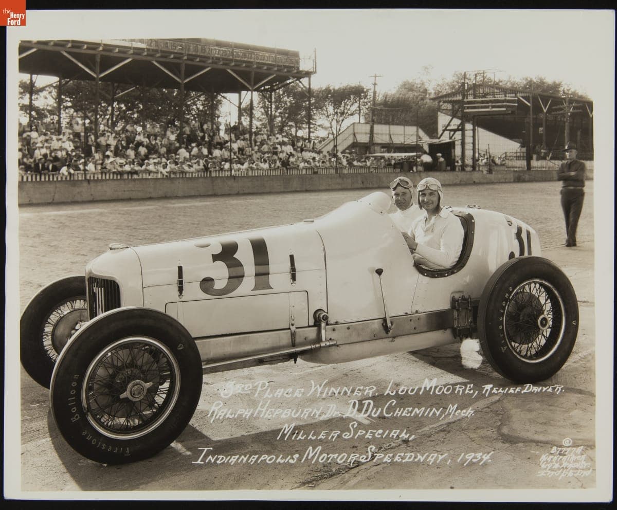 Lou Moore and D. DuChemin in the Miller Special, 3rd Place Winner in the 1934 Indianapolis 500 Race