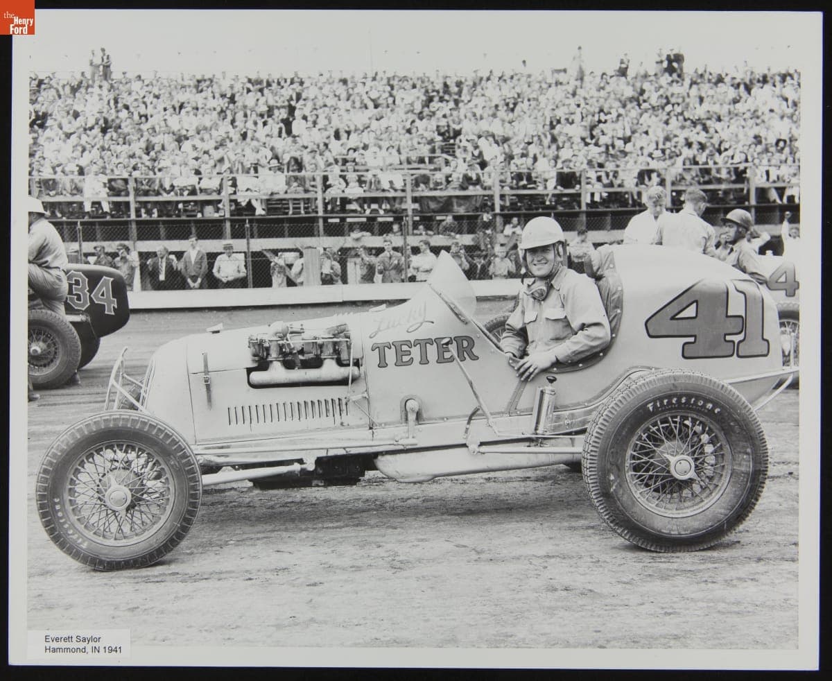 Everett Saylor in Racing Car, Hammond, Indiana, 1941