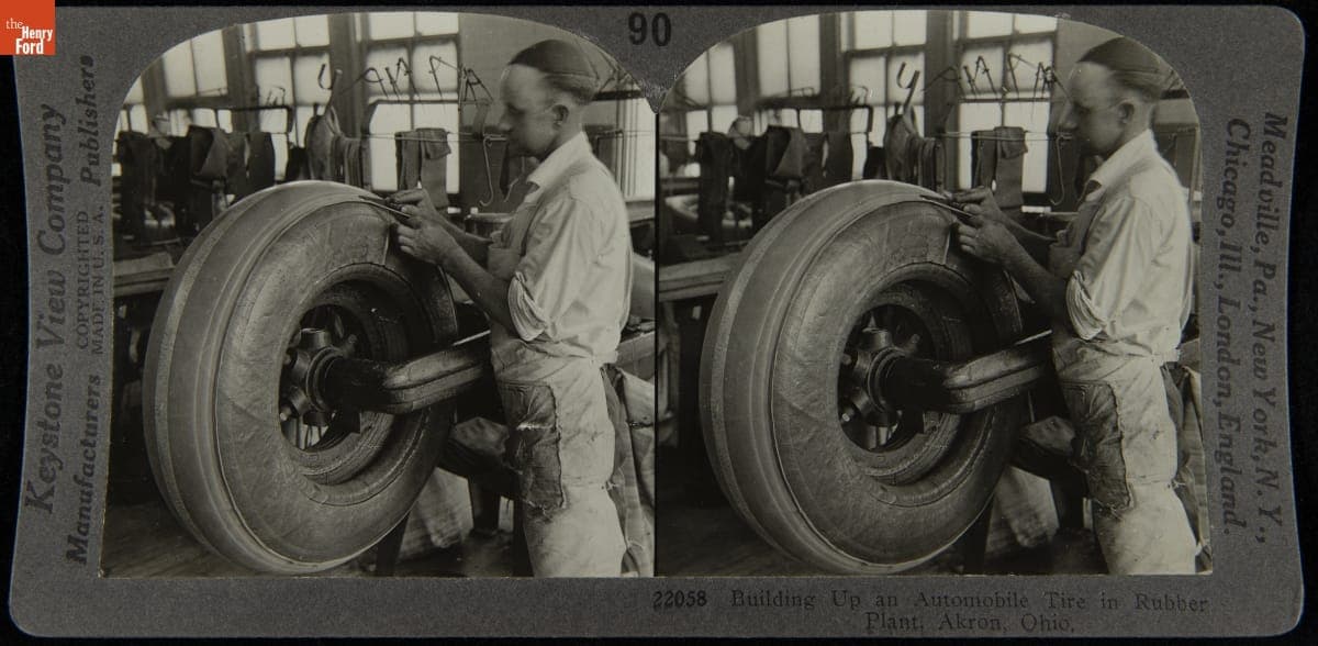 Building Up an Automobile Tire in Rubber Plant, Akron, Ohio, circa 1900