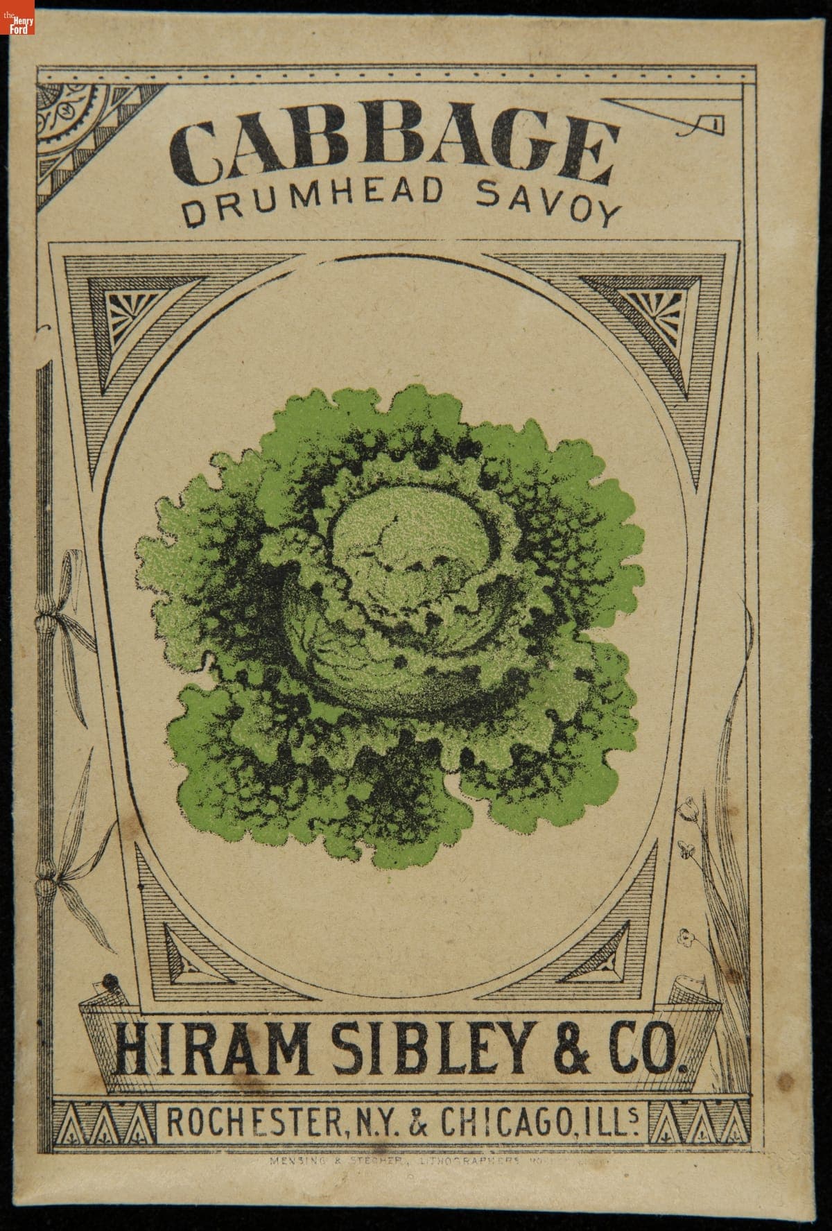 Hiram Sibley & Co. "Cabbage Drumhead Savoy" Seed Packet, Used in the C.W. Barnes Store, 1882-1888