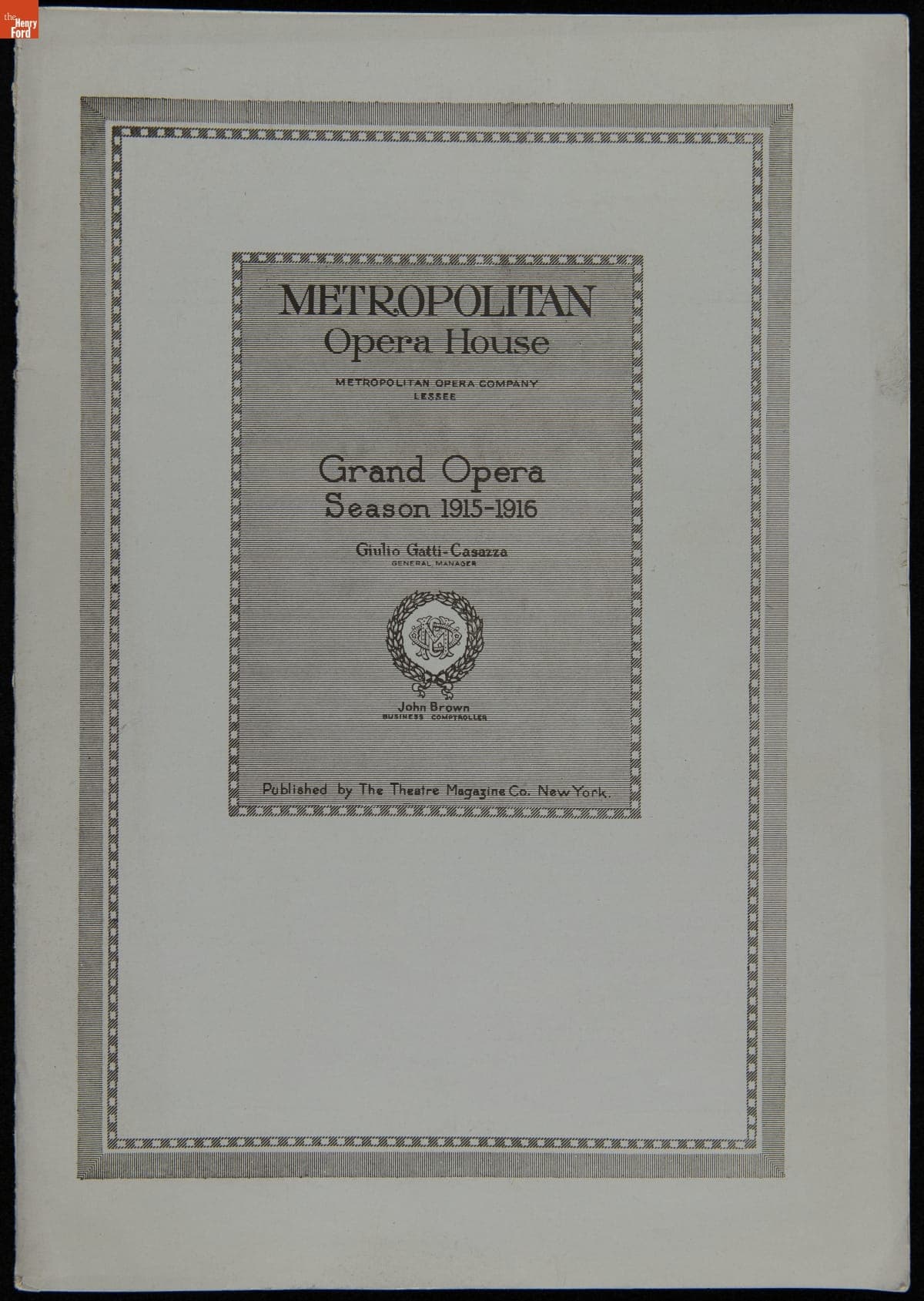 Program, "Grand Opera Season 1915-1916," Metropolitan Opera House, New York City