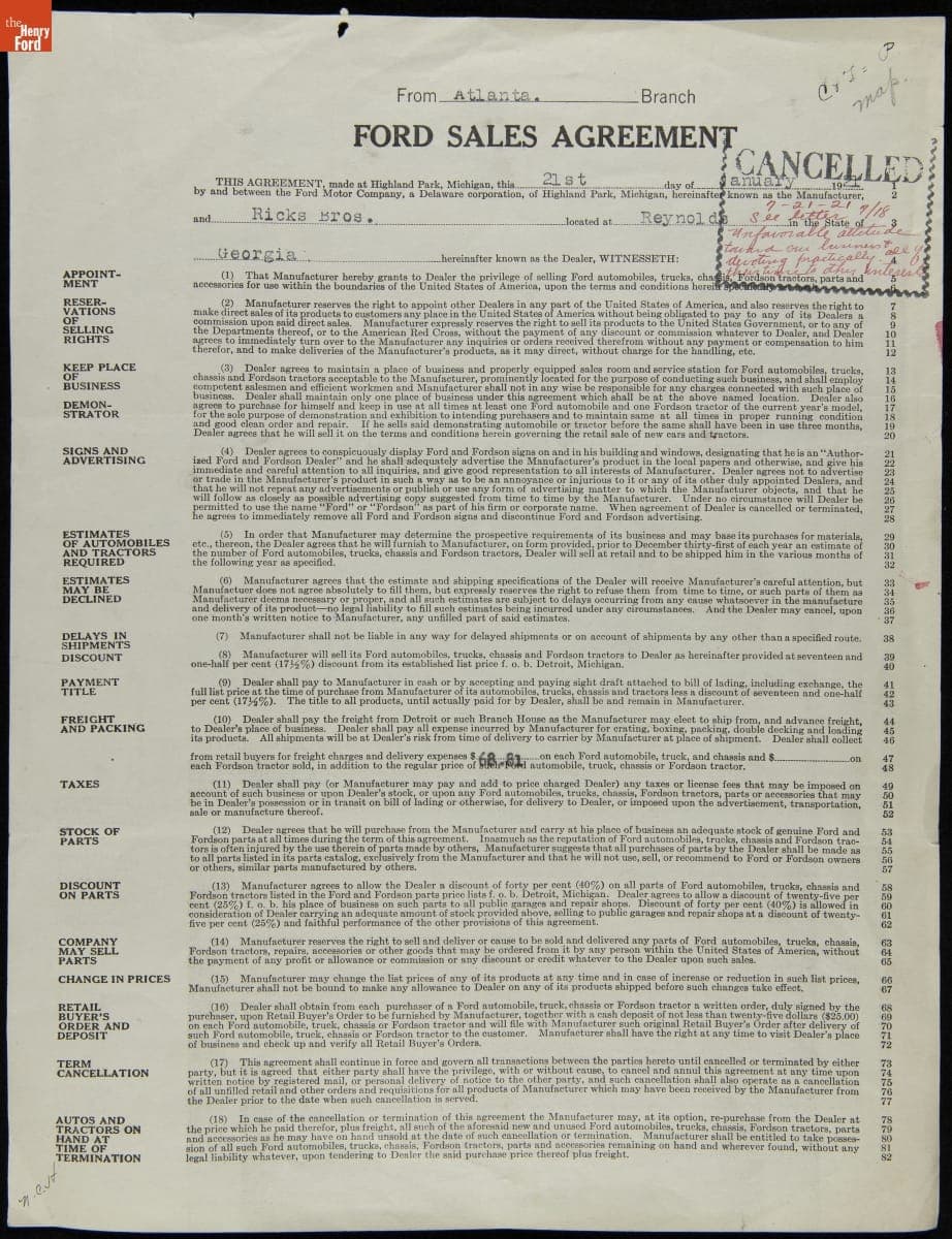 Cancelled Requisition Form for Mrs. W.R. Puckett, Fort Gaines, Georgia, August 1921