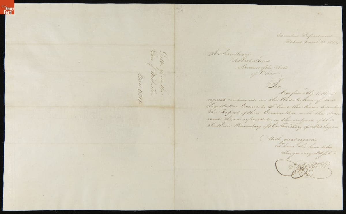 Letter from George B. Porter to Robert Lucas, March 15, 1834