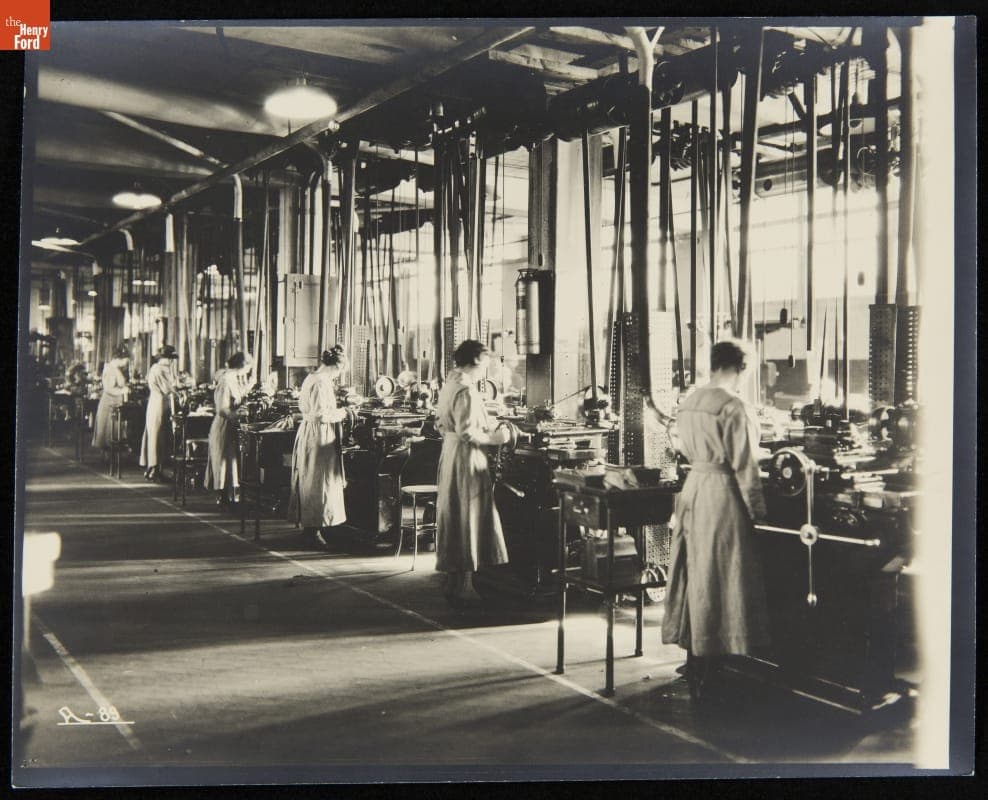 Women Working on Liberty Engines in the Grinding Room, Lincoln Motor Company Plant, circa 1917