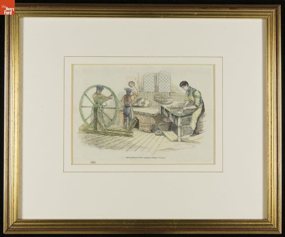 Engraving, "Arrangement of the Modern Potter's Wheel," circa 1860
