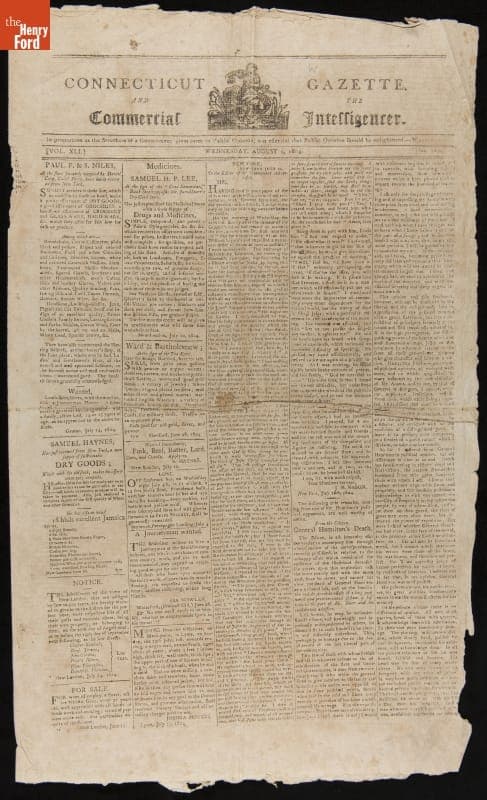 "Connecticut Gazette and the Commercial Intelligencer," August 1, 1804