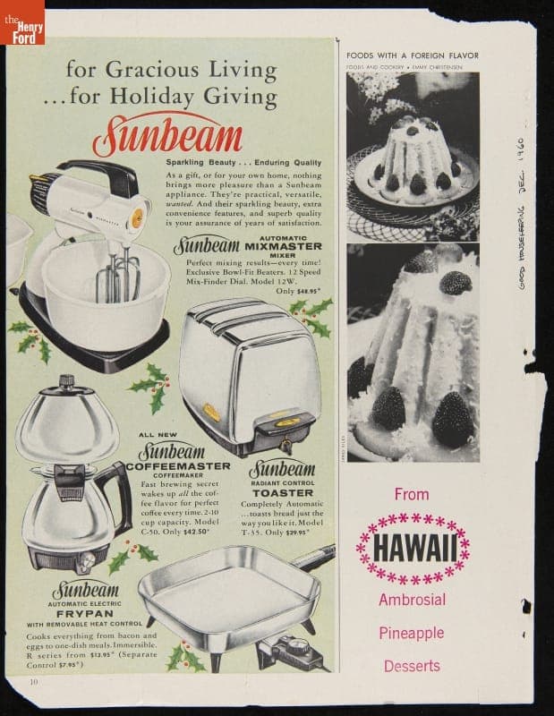 Sunbeam Appliances Advertisement, 1960, "For Gracious Living... for Holiday Giving"