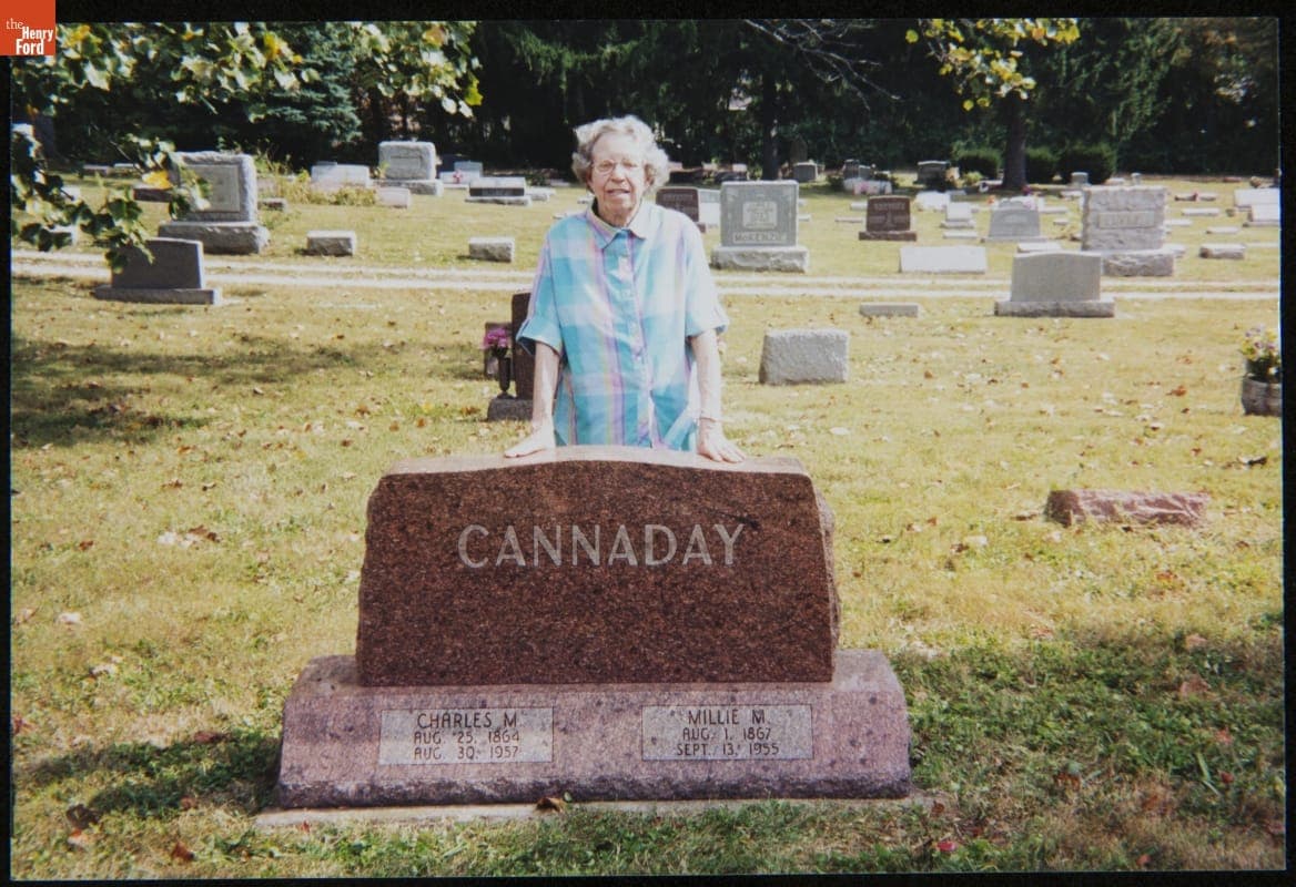 Mildred McKesson at the Gravesite of Her Grandparents, Old Oaklandon Cemetery, McCordsville, Indiana, circa 2002