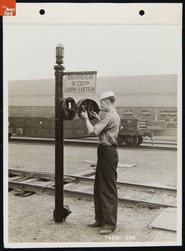 Checking Railroad Signal Light at the Ford Rouge Plant Navy Service School, 1941-1945