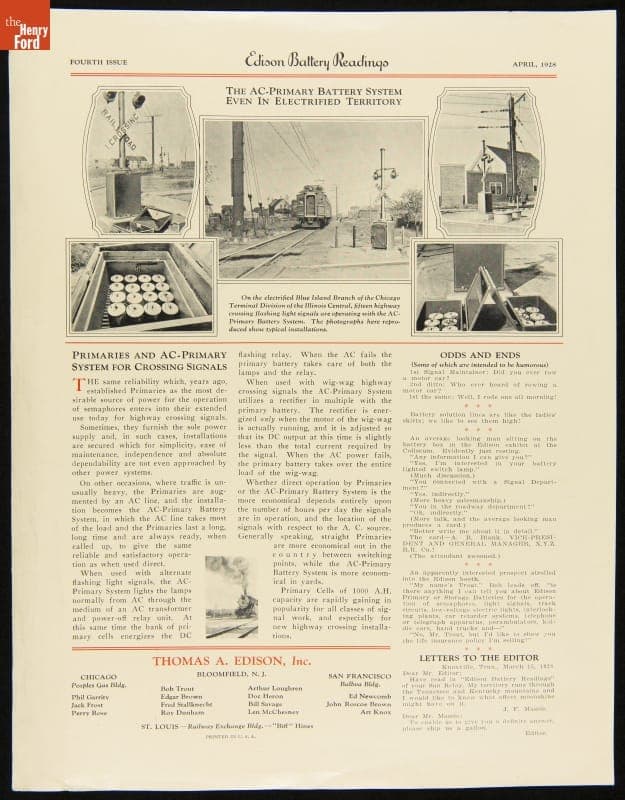 Edison Battery Readings, April 1928