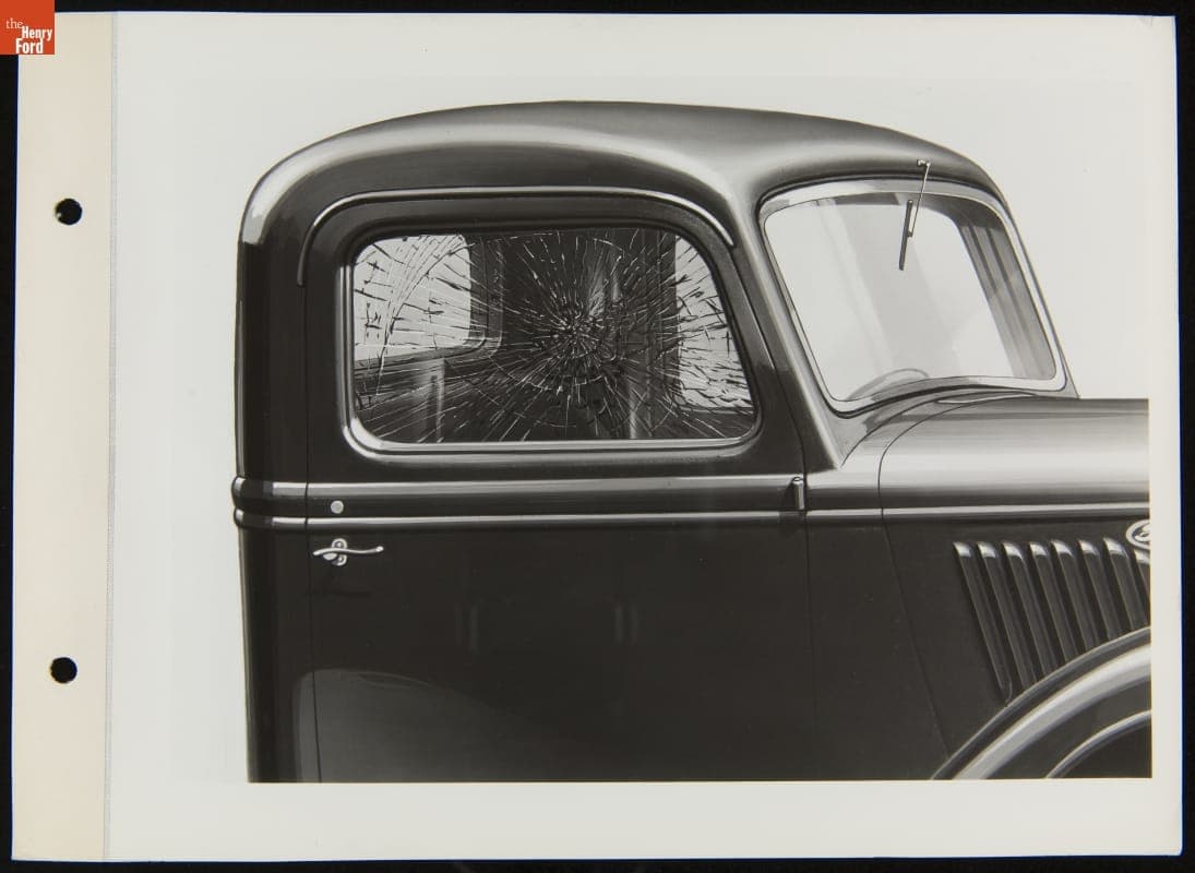 Ford Truck Cab with Cracked Safety Glass in Door, December 1934