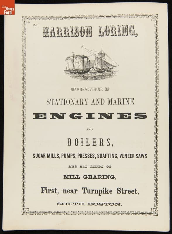 Advertisement for Harrison Loring, circa 1853