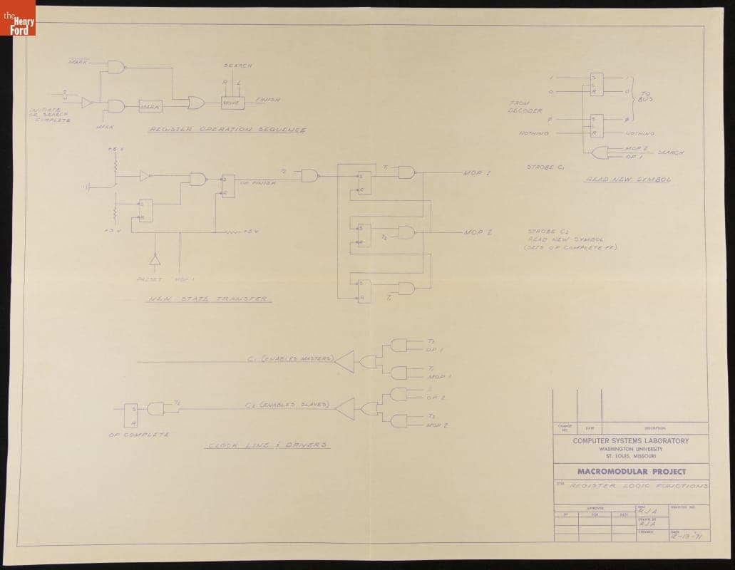 Technical Drawing, "Register Logic Functions" for the "TOWTMTEWP" Computer, December 1971