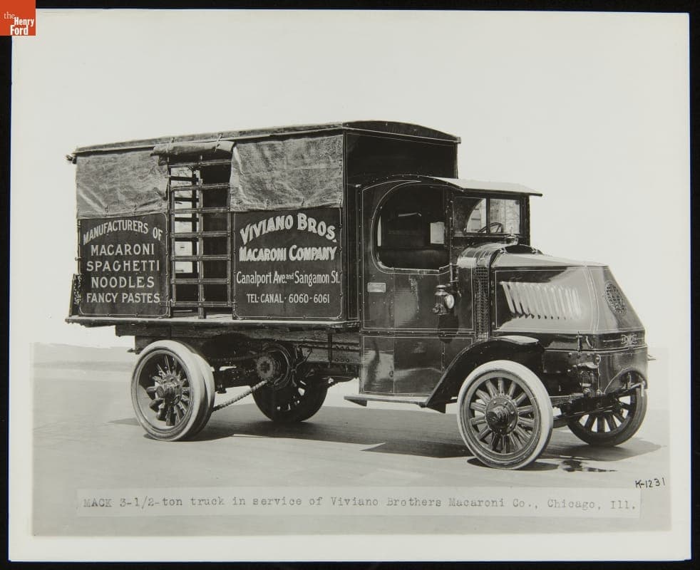 Mack Model AC Stake Truck in Service of Viviano Brothers Macaroni Company, Chicago, Illinois, 1911-1916